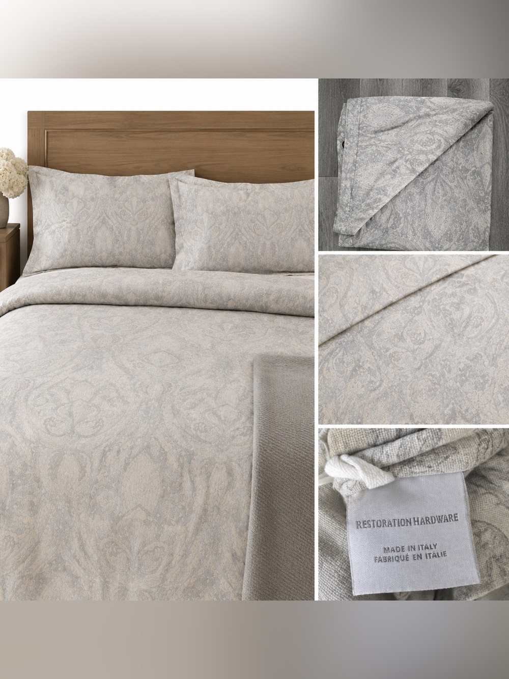 Restoration Hardware Italy Jacquard Cotton Paisley Queen Duvet Cover 90x92 taupe